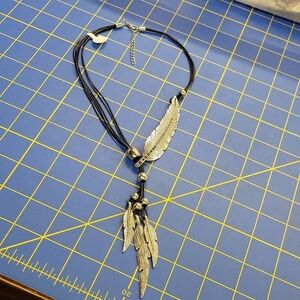 6 Black Strand Silver Tone Feathers Black Rhinestone Accented 20"